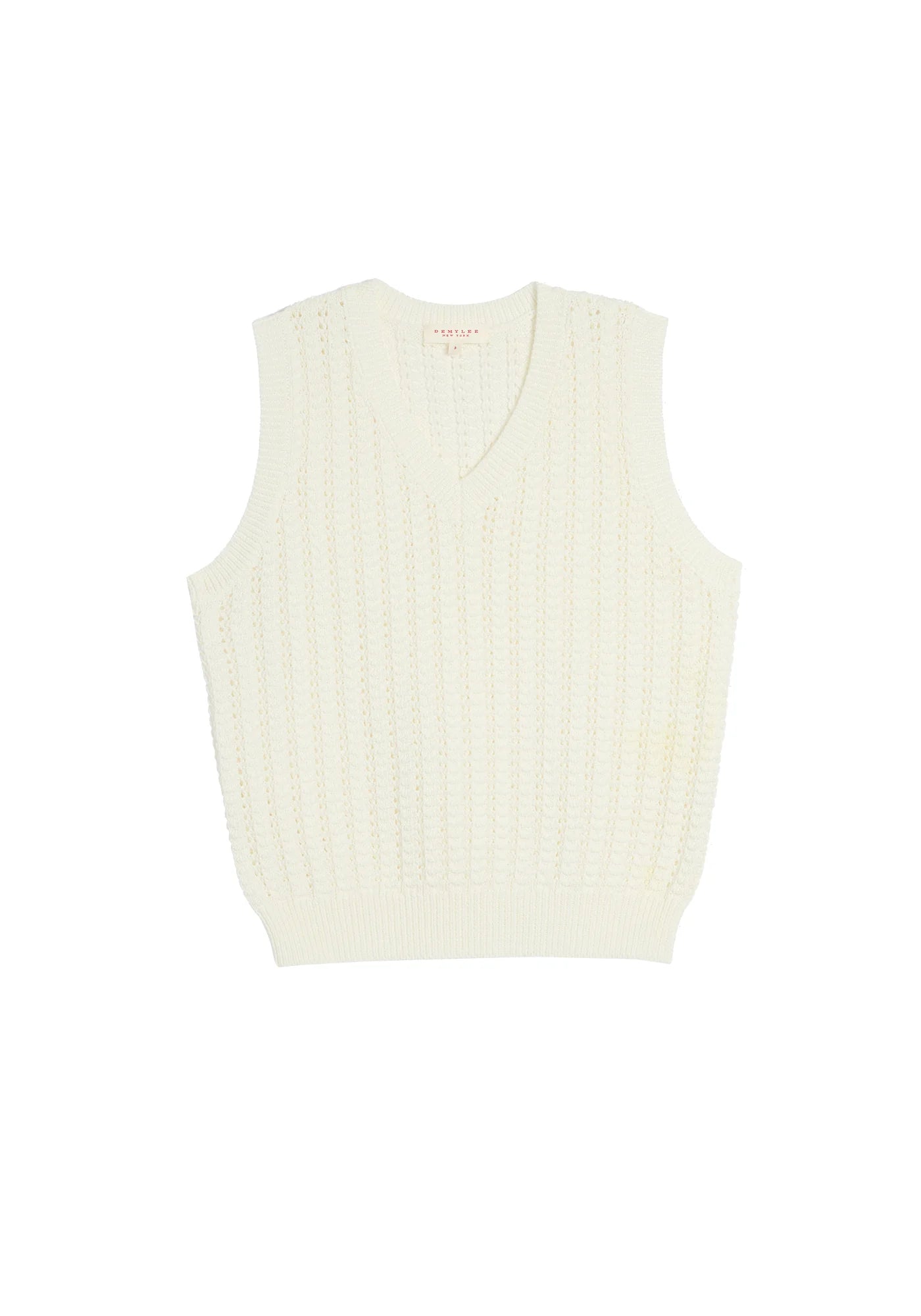 Demylee sleeveless cable knit sweater vest in cream with V-neckline and textured pattern