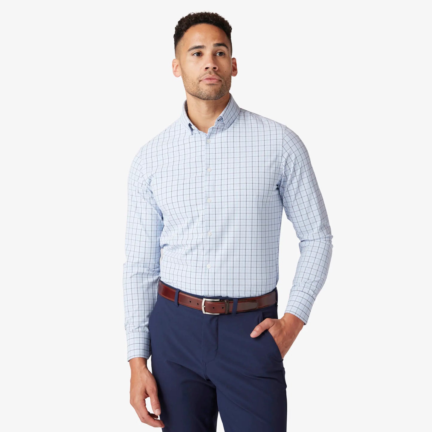 Mizzen + Main Leeward LS Dress Shirt Sky Ludlow Plaid