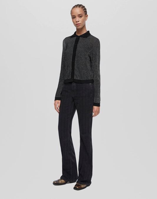 Re/Done Lurex Polo Cardigan Black/Silver Lurex