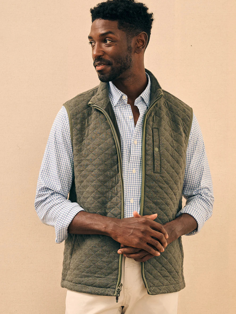 Faherty Epic Quilted Fleece Vest Olive Melange
