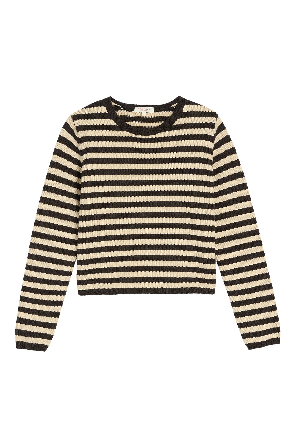 Demylee Melina Stripe Cotton Cashmere Sweater Espresso/Oatmeal