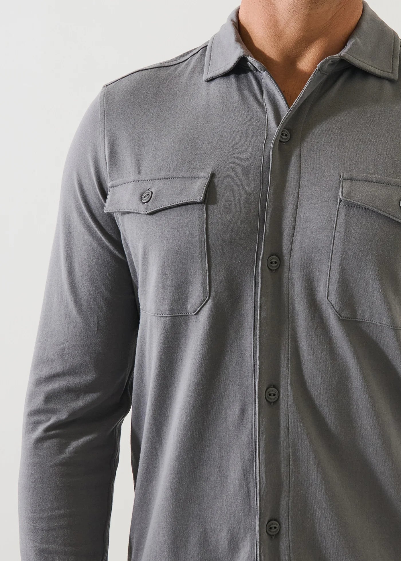 Patrick Assaraf LS Pima Flap Pkt Overshirt Middle Grey