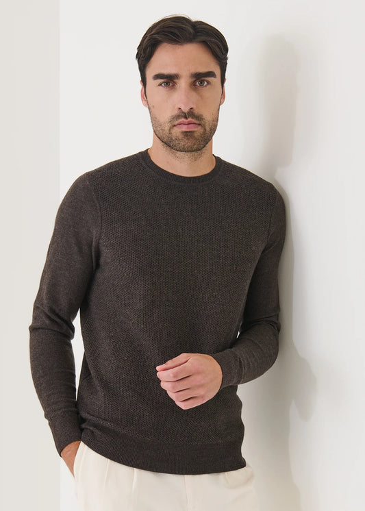 Patrick Assaraf 12GG Textured Merino Crew Neck Mahogany