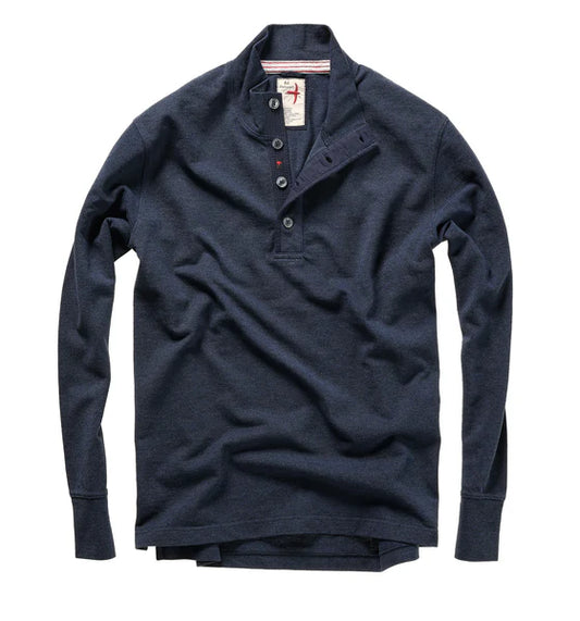 Relwen Pique Button Mock Navy