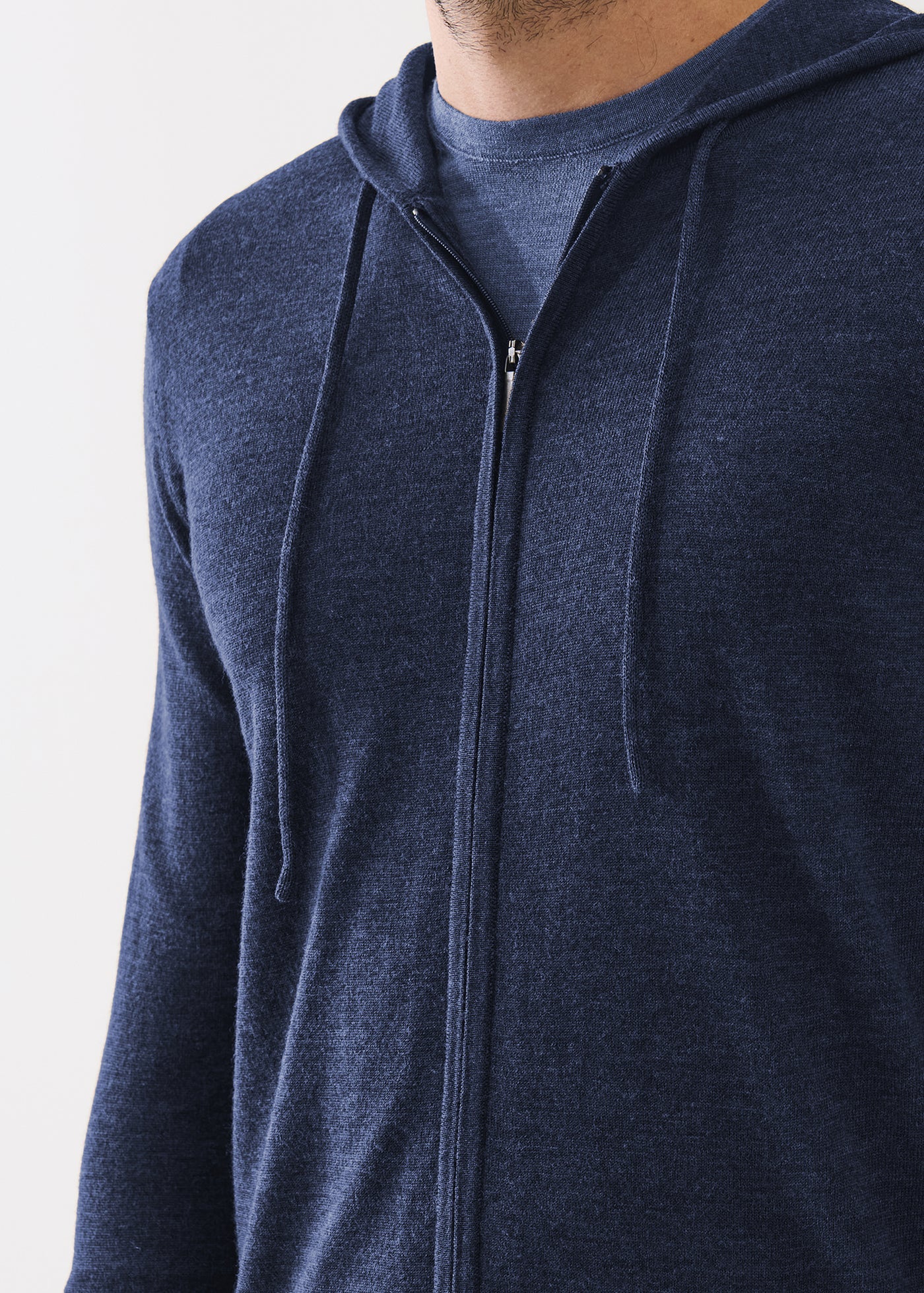 Patrick Assaraf 14GG XFine Merino Zip Up Hoodie Moonlight