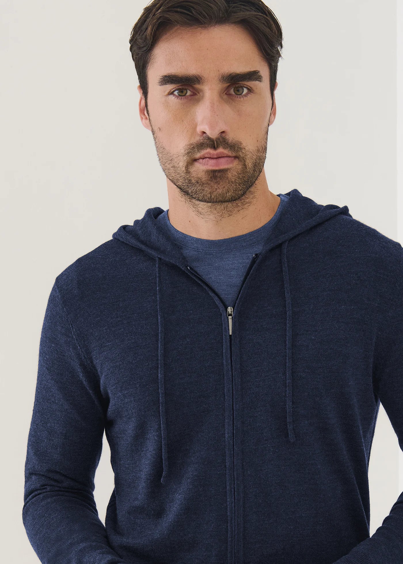 Patrick Assaraf 14GG XFine Merino Zip Up Hoodie Moonlight