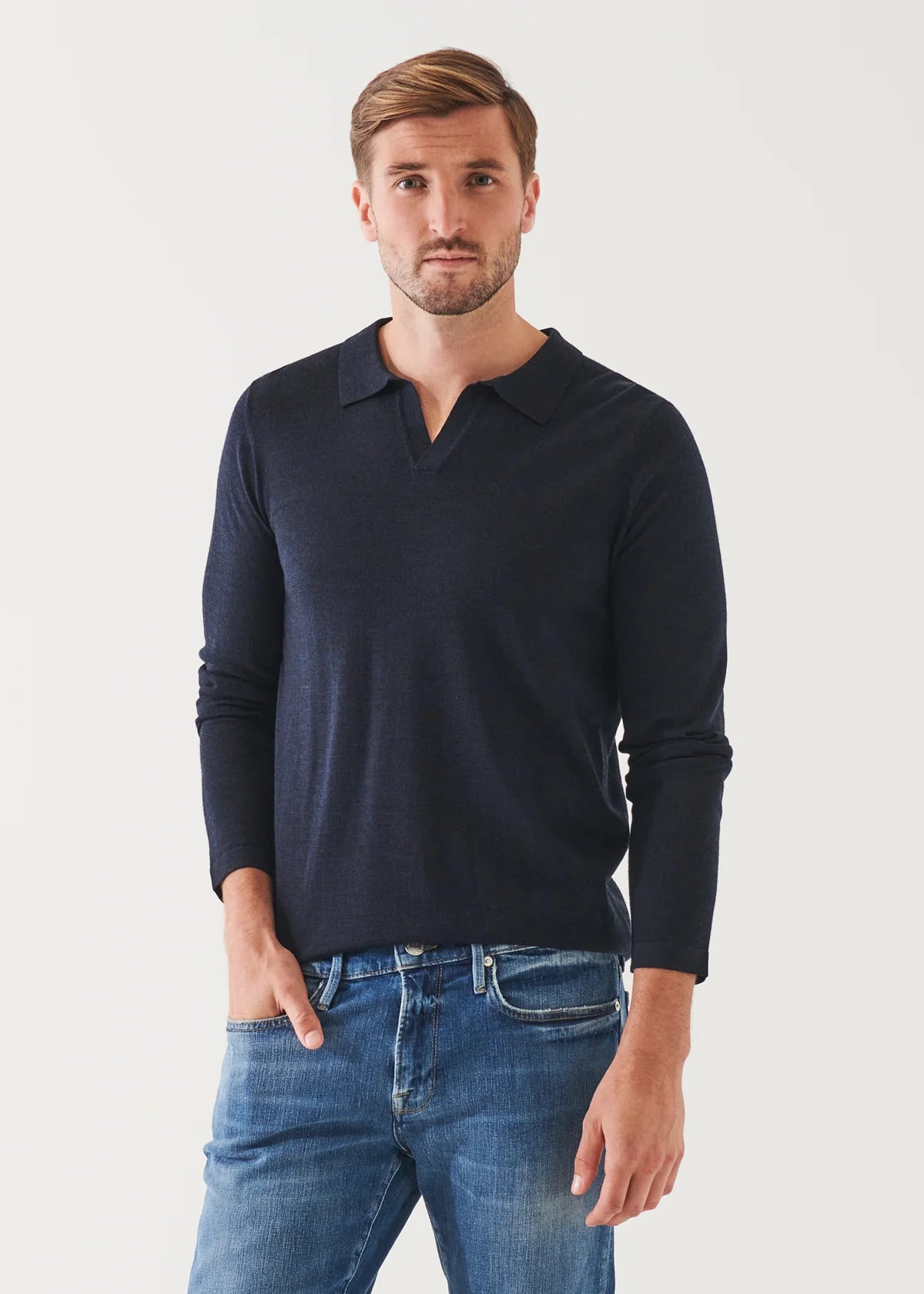 Patrick Assaraf Merino Open Polo Midnight