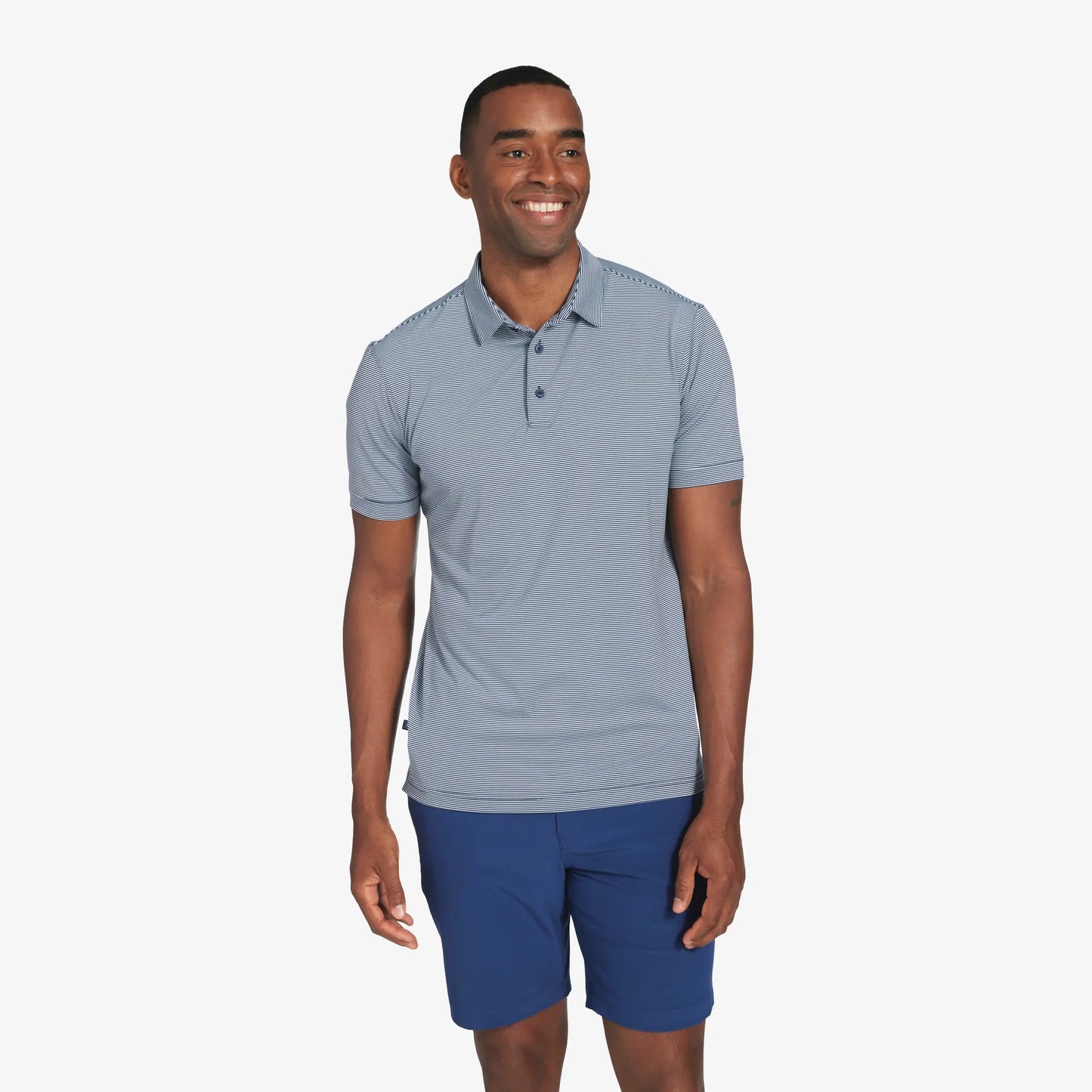 Mizzen + Main Versa SS Polo Navy Lt Blue Stripe