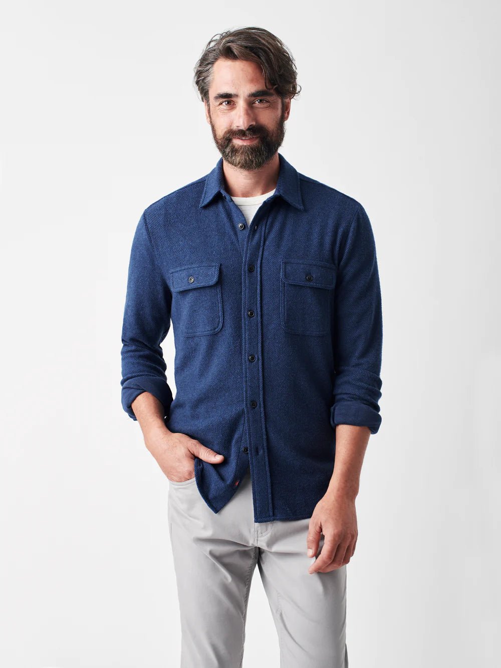 Faherty Legend Sweater Shirt Navy Twill