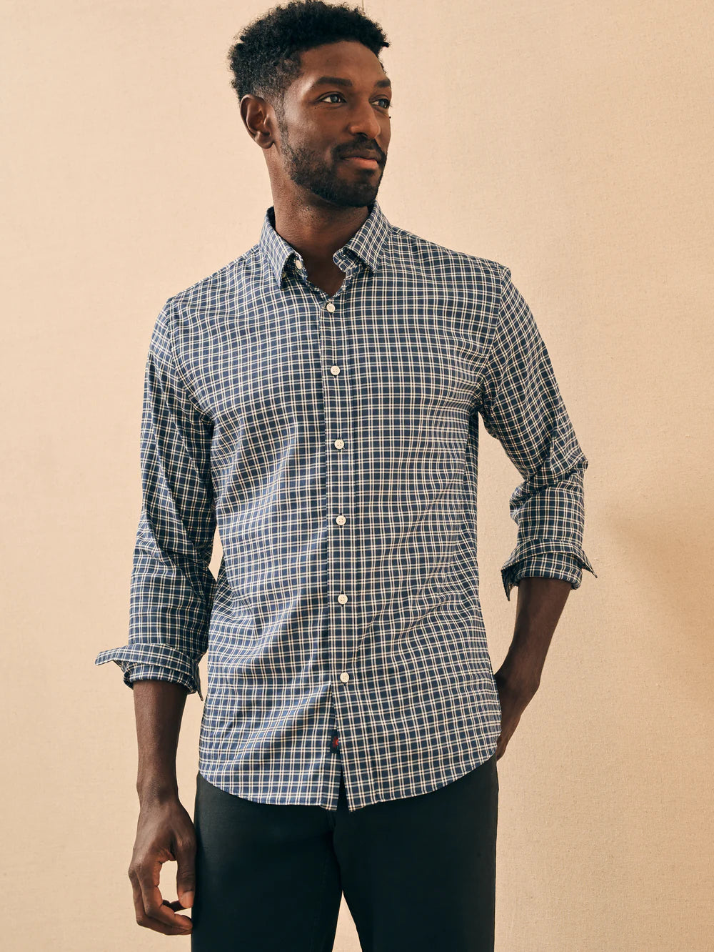 Faherty The Movement Shirt Navy White Check