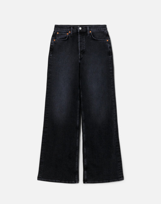Re/Done High Rise Wide Leg Washed Noir