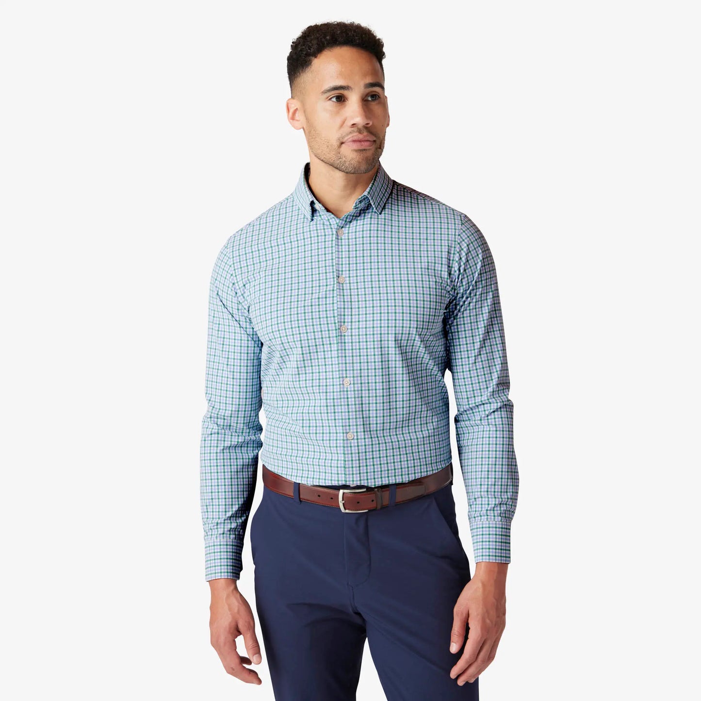 Mizzen + Main Leeward LS Dress Shirt Deep Sea Oaklawn Plaid