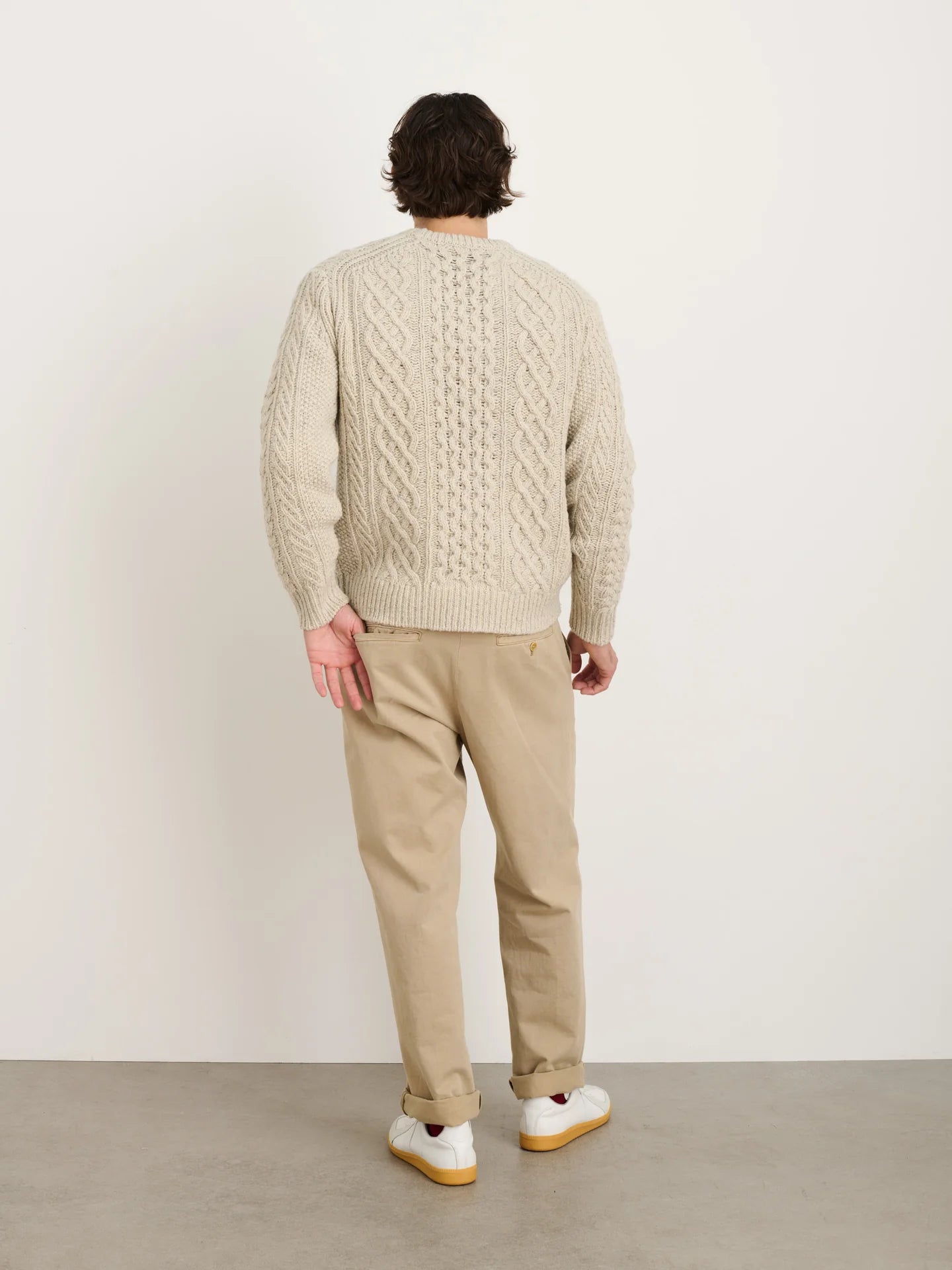 Alex Mill Fisherman Cable Crewneck in Oatmeal Donegal Wool