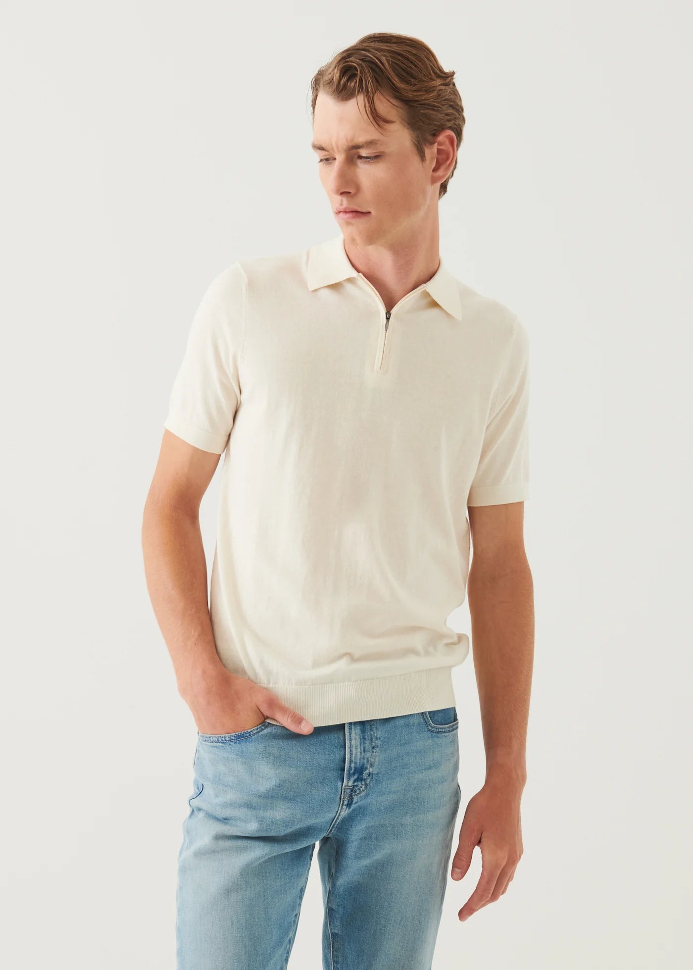 Patrick Assaraf SS 1/4 Zip Polo Sweater Off White