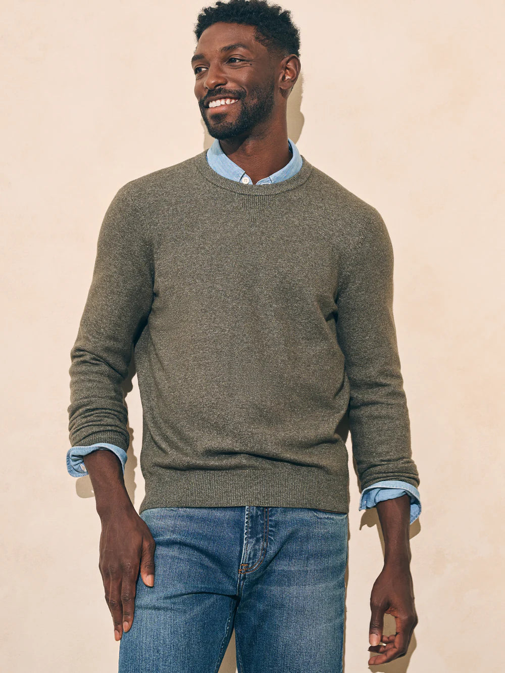 Faherty Jackson Crew Sweater Olive Heather