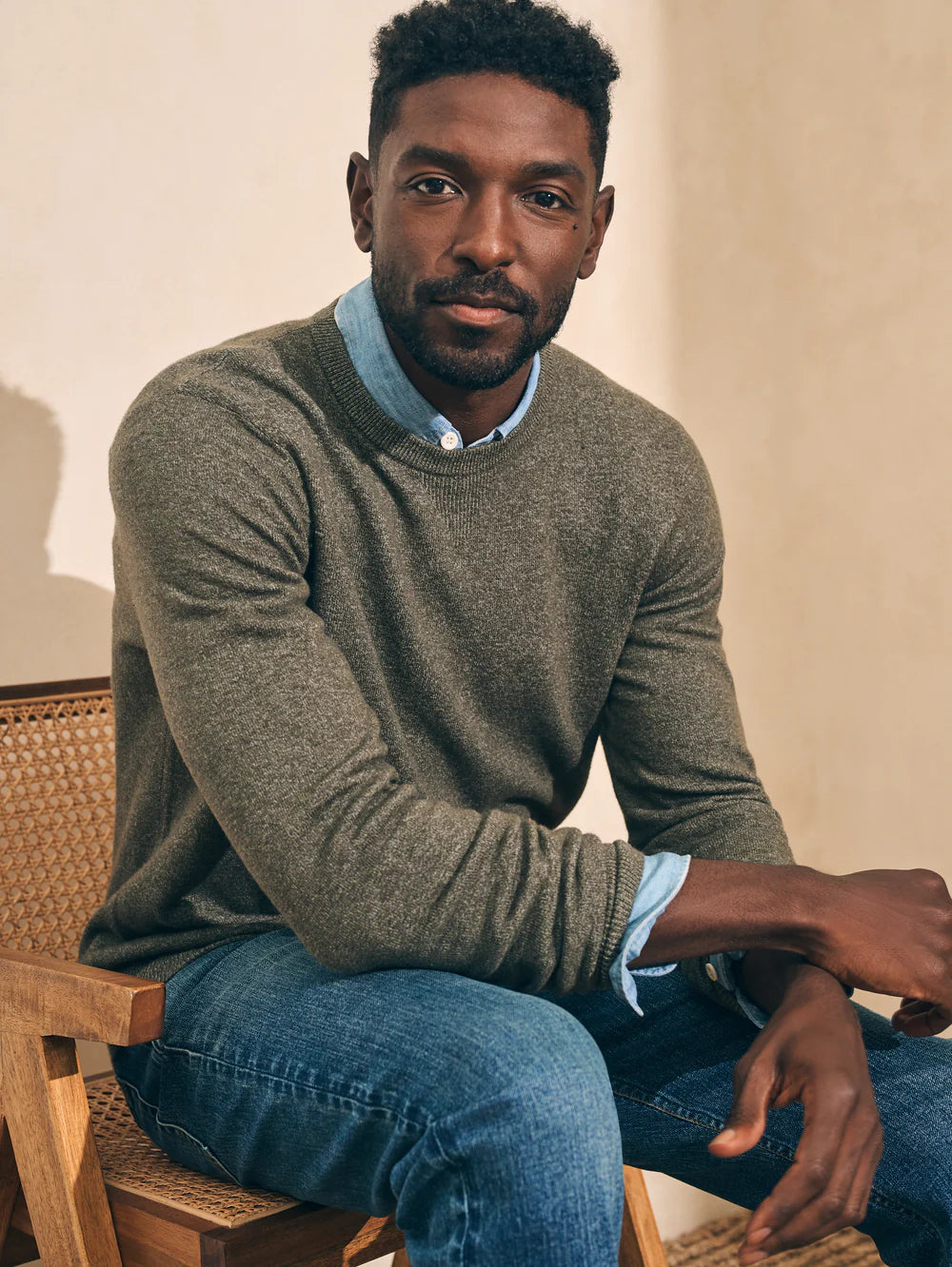 Faherty Jackson Crew Sweater Olive Heather