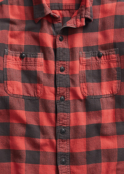 RRL LS Twill Plaid Farrell Workshirt Red Black