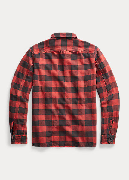 RRL LS Twill Plaid Farrell Workshirt Red Black