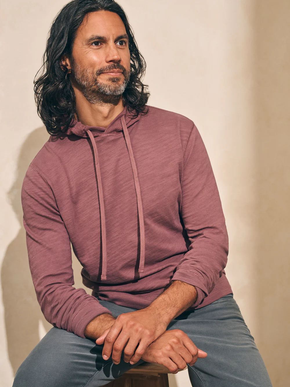 Faherty Sunwashed Slub Hoodie Plum Wine