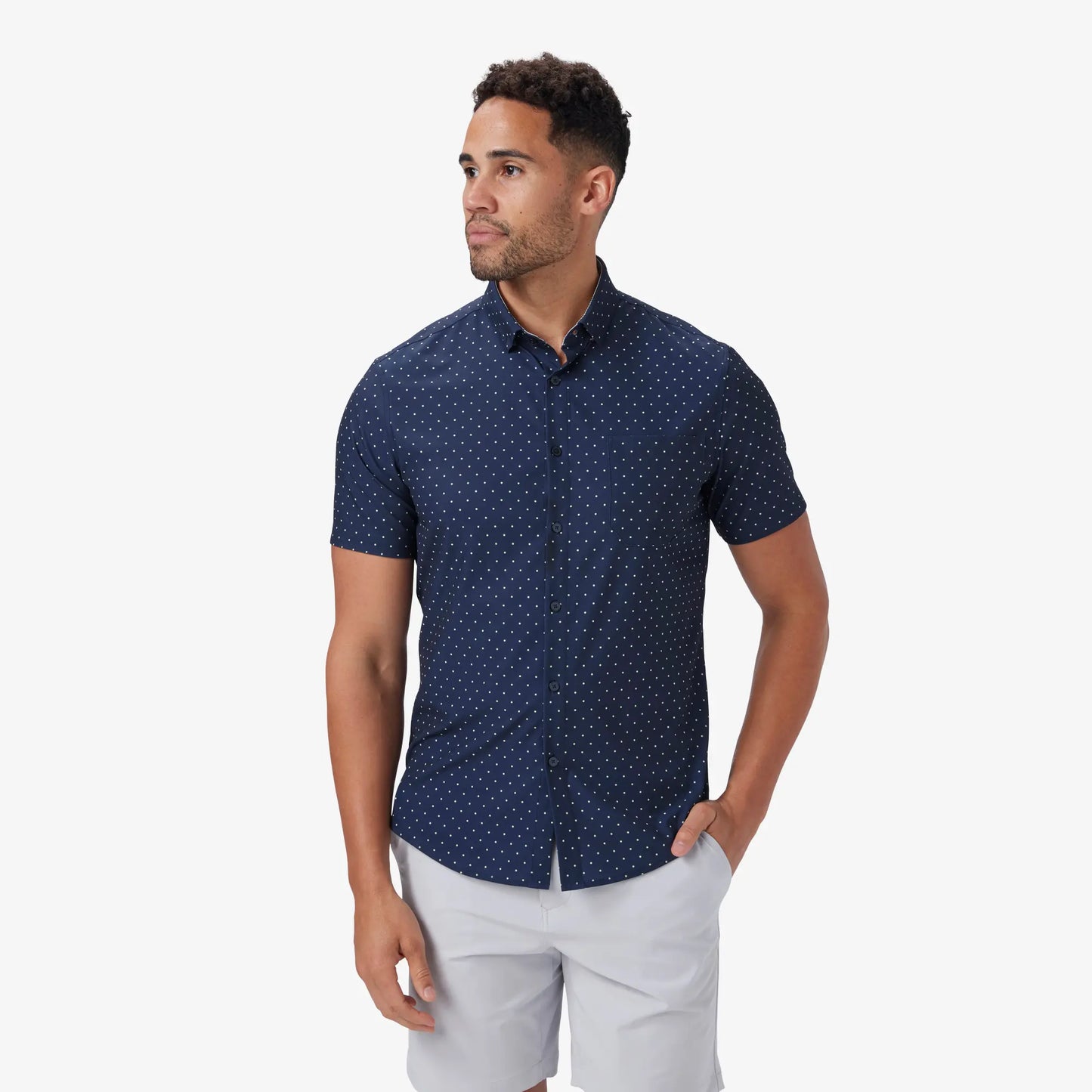 Mizzen + Main Leeward SS Dress Shirt Navy Polka Dot
