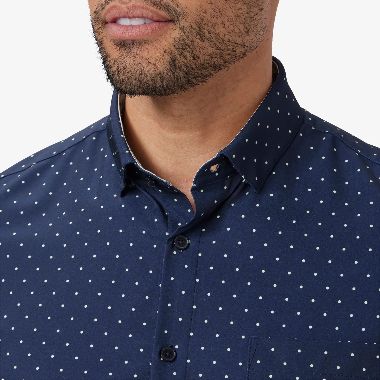 Mizzen + Main Leeward SS Dress Shirt Navy Polka Dot