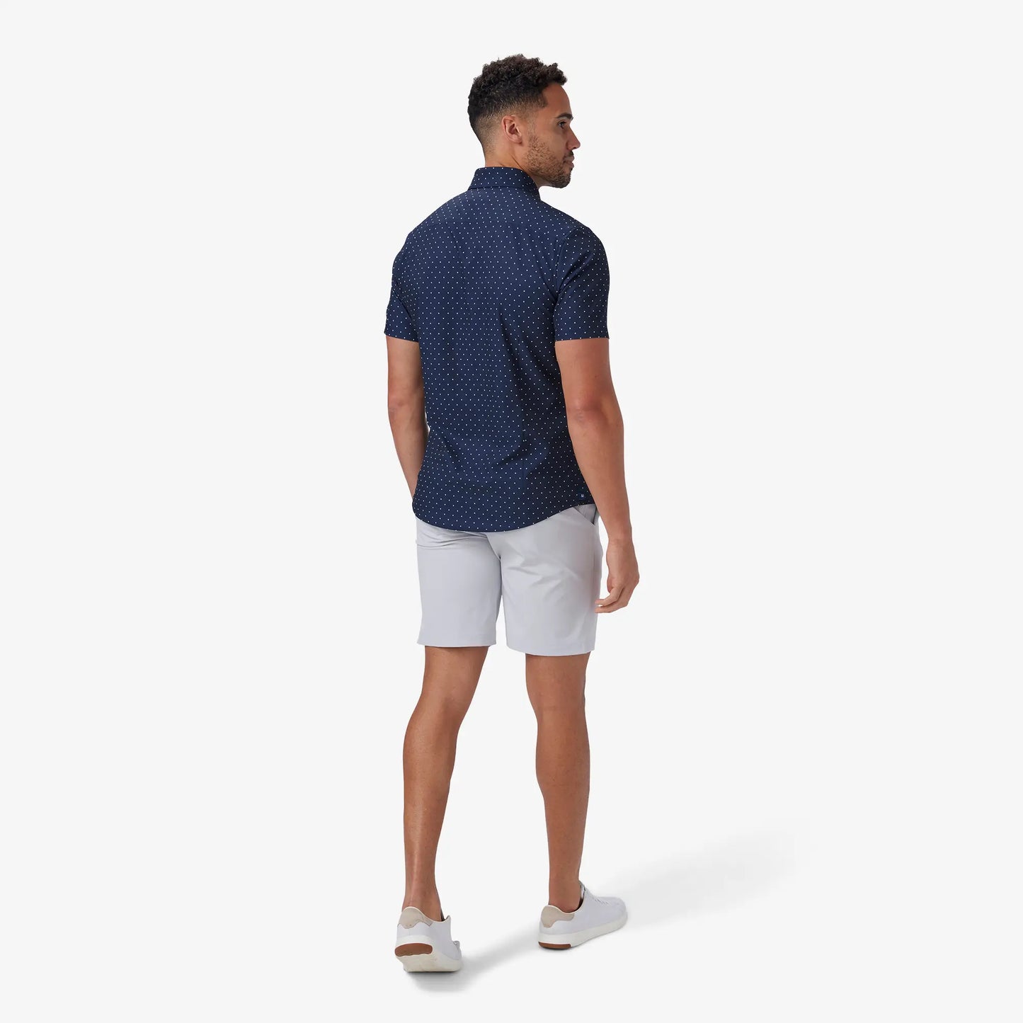 Mizzen + Main Leeward SS Dress Shirt Navy Polka Dot