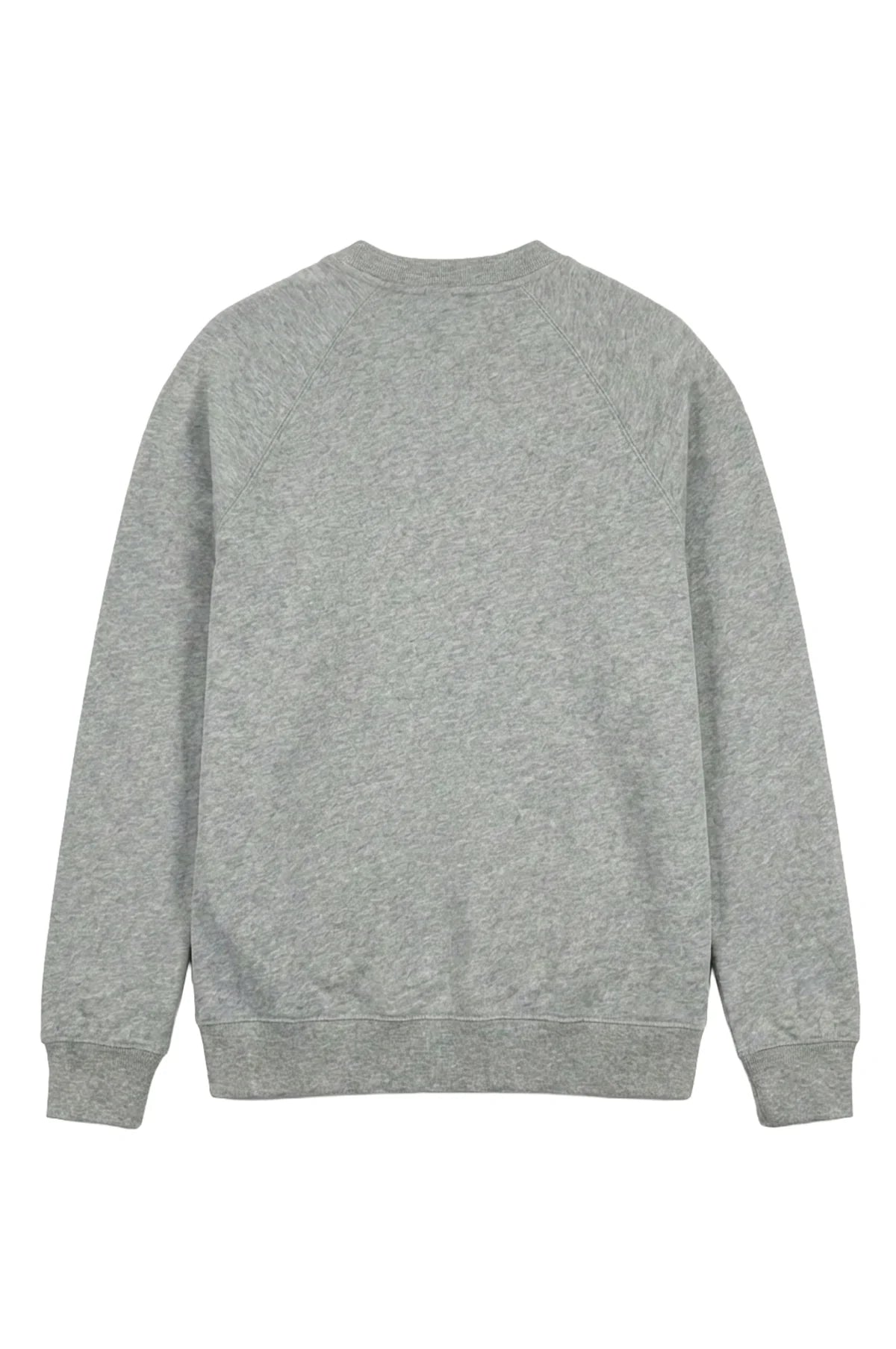 Back view of Le Superbe Prep grey heather sweatshirt with raglan sleeves and ribbed cuffs.