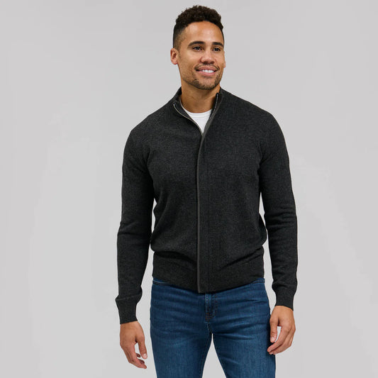Rye 51 The Rafael Merino Cashmere Full Zip Charcoal