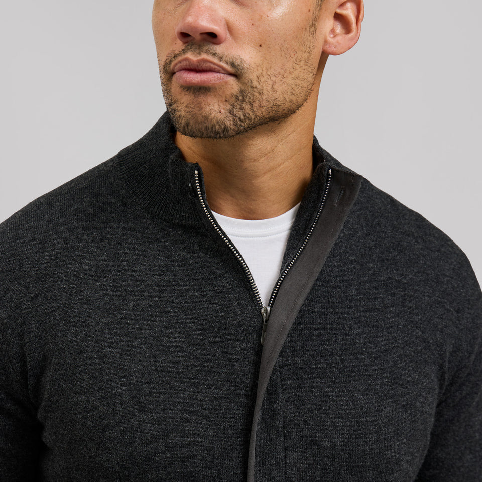 Rye 51 The Rafael Merino Cashmere Full Zip Charcoal