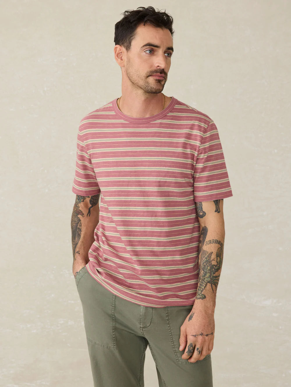Faherty SS Sunwashed Tee Red Reef Stripe