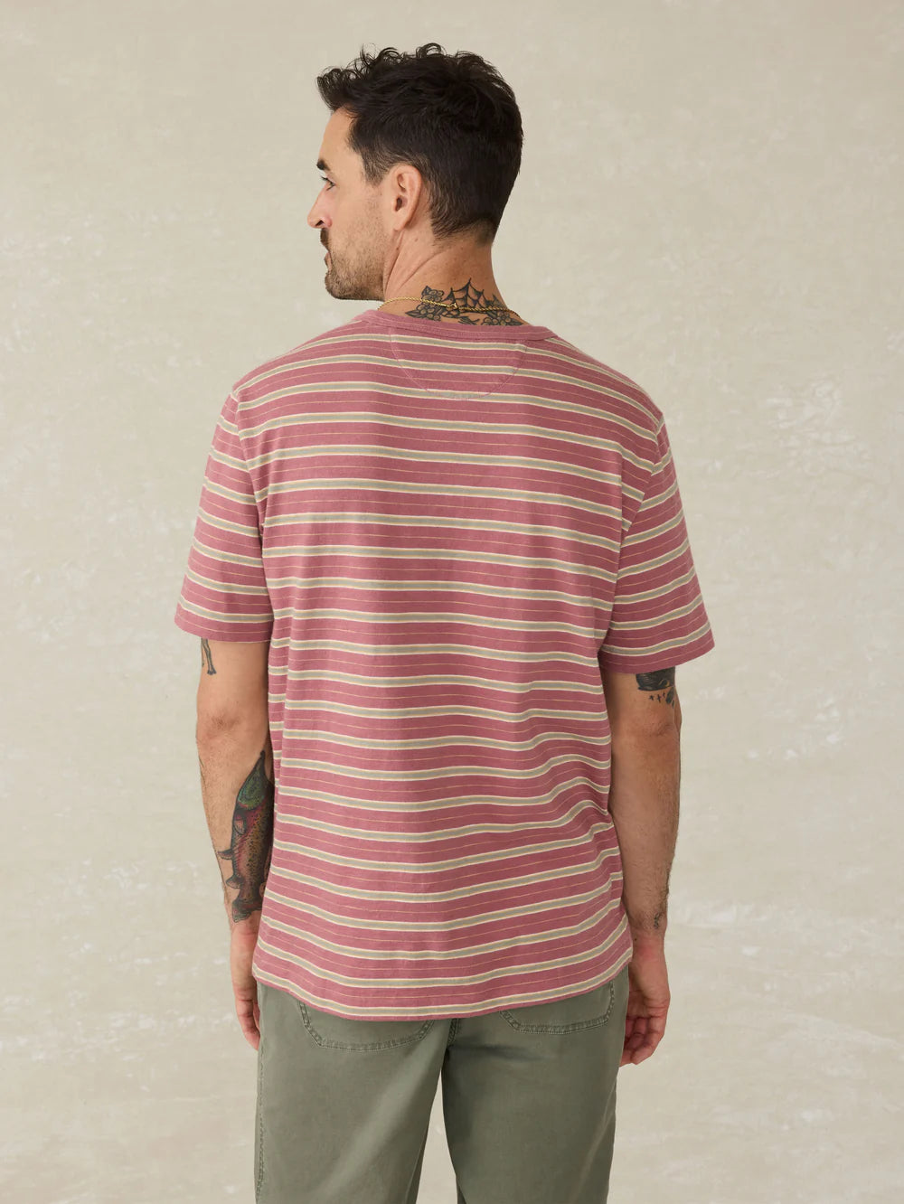 Faherty SS Sunwashed Tee Red Reef Stripe