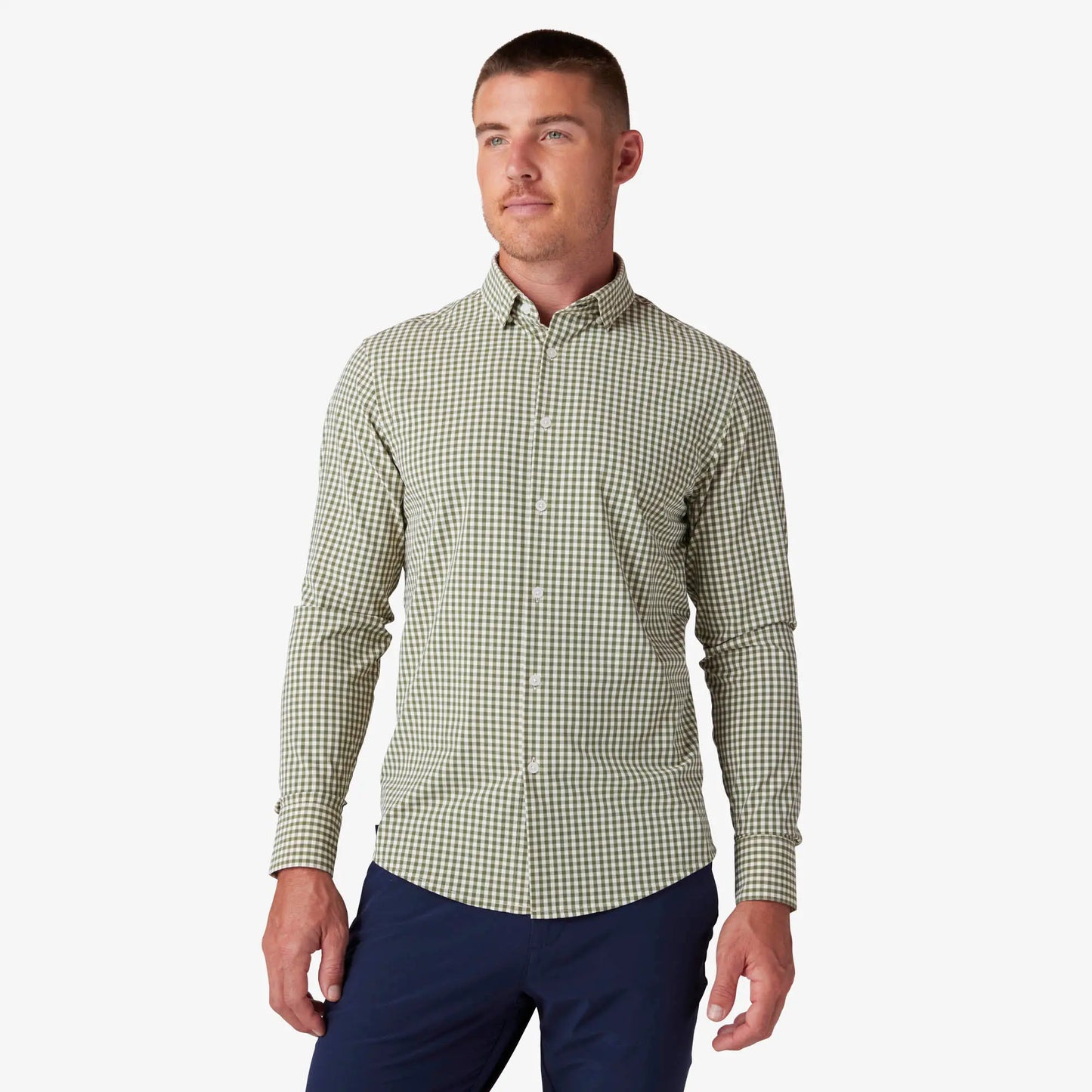 Mizzen + Main Leeward No Tuck LS Dress Shirt Sage Gingham