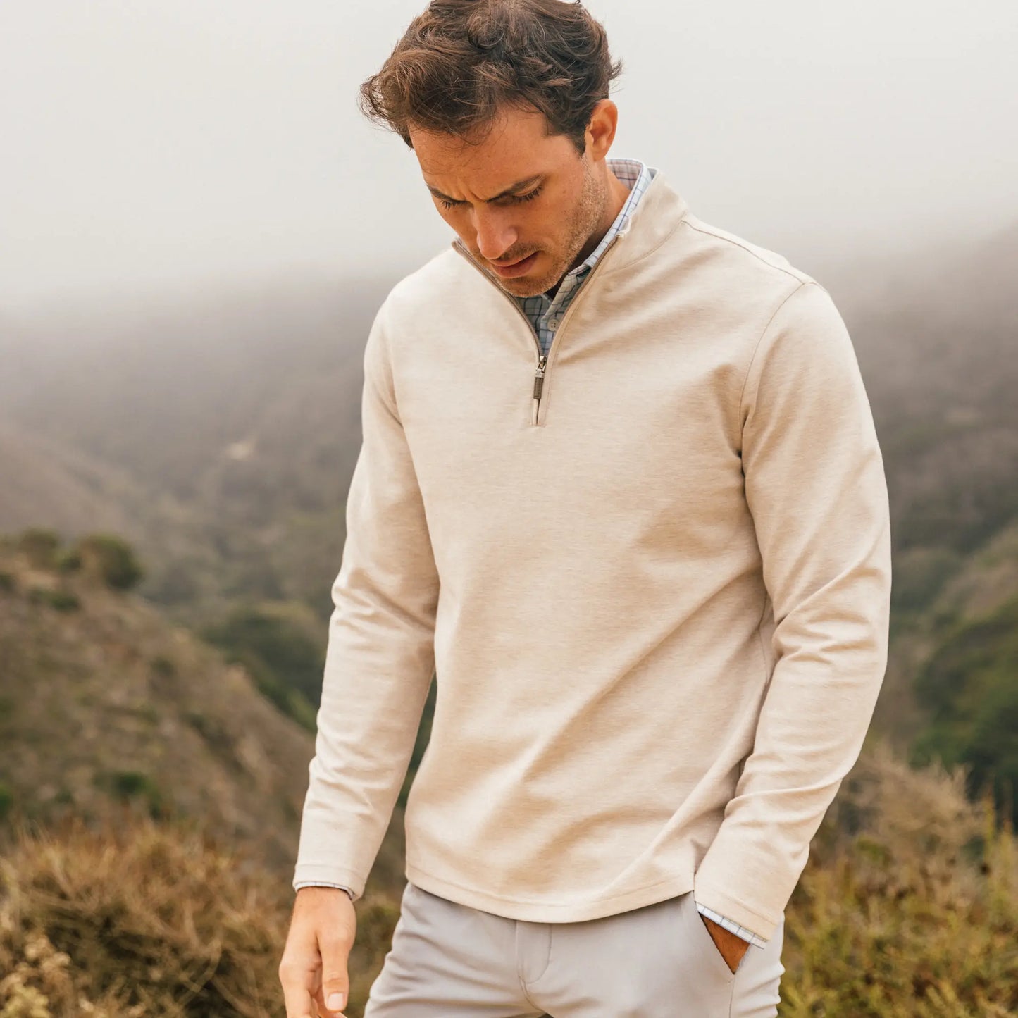 Mizzen + Main Pro Flex 1/4 Zip Sand Heather
