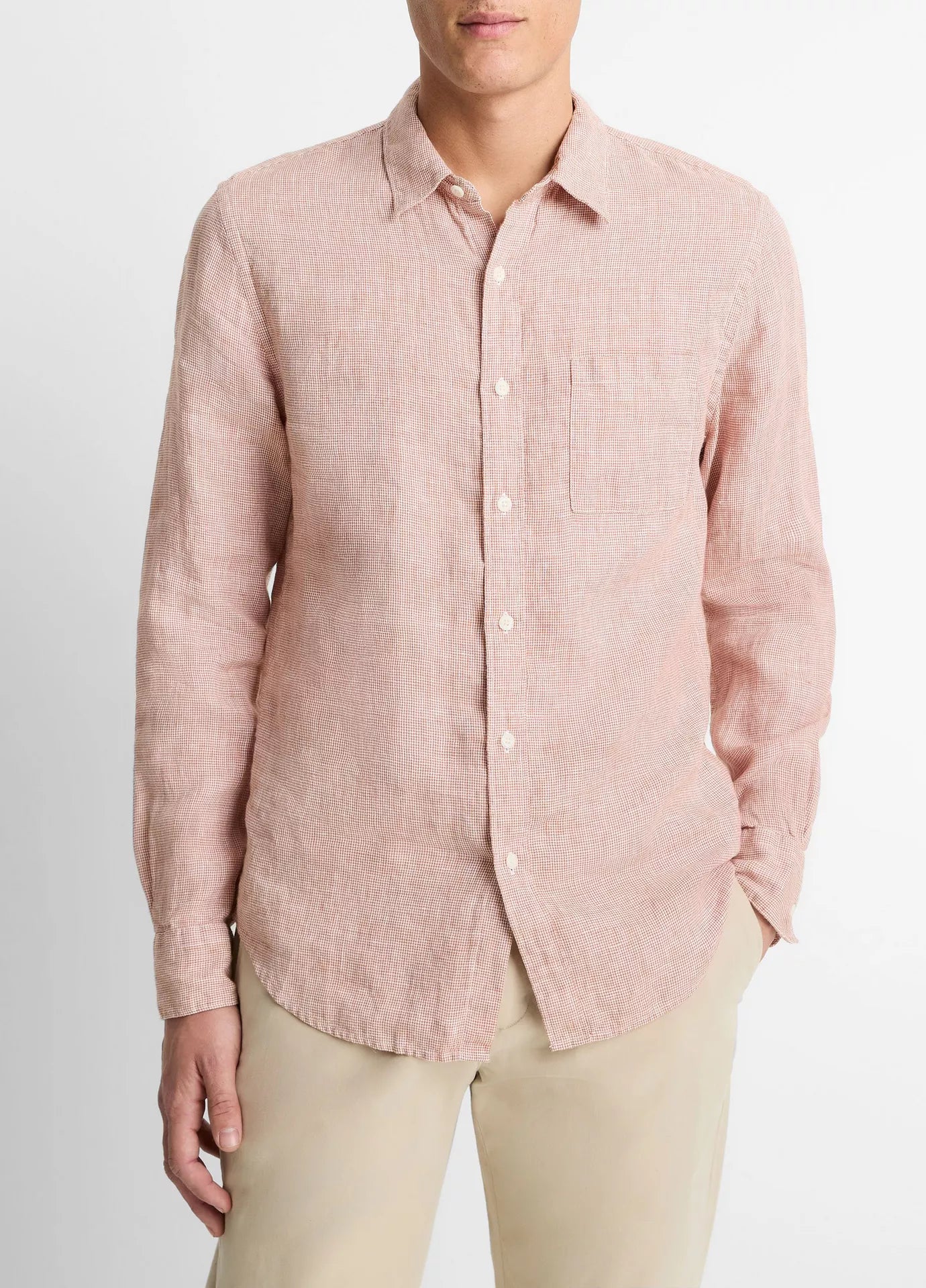 Vince Classic Fit LS Shirt Sepia/Optic White