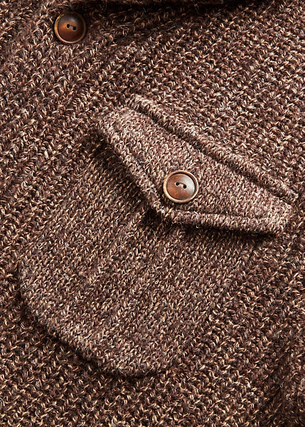 RRL LS Wool/Ctn/Linen 3 Pocket Shawl Cardigan Brown Tan Marl
