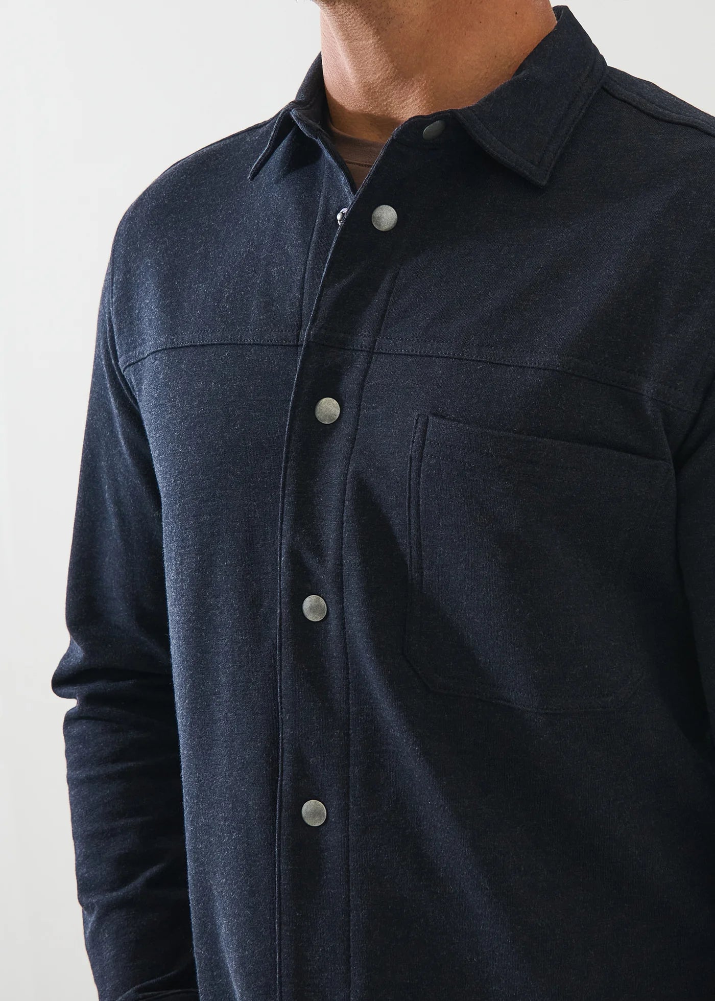 Patrick Assaraf French Terry OD Snap Front Shirt Asteroid