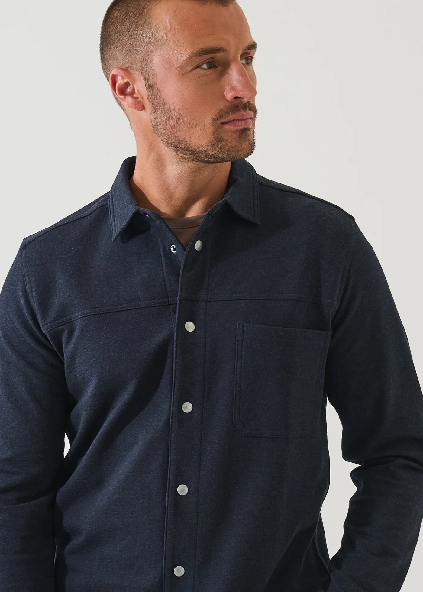 Patrick Assaraf French Terry OD Snap Front Shirt Asteroid