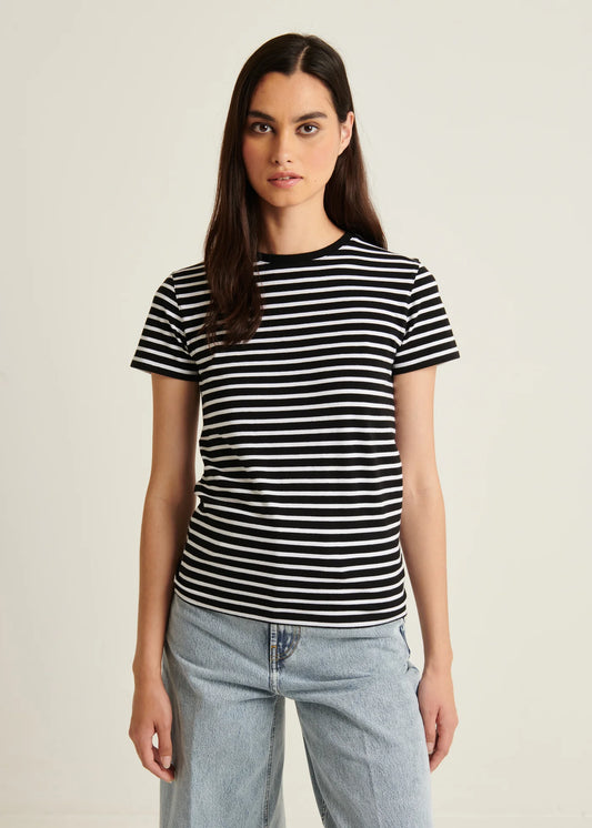 Patrick Assaraf SS Iconic Classic Stripe Crew Black