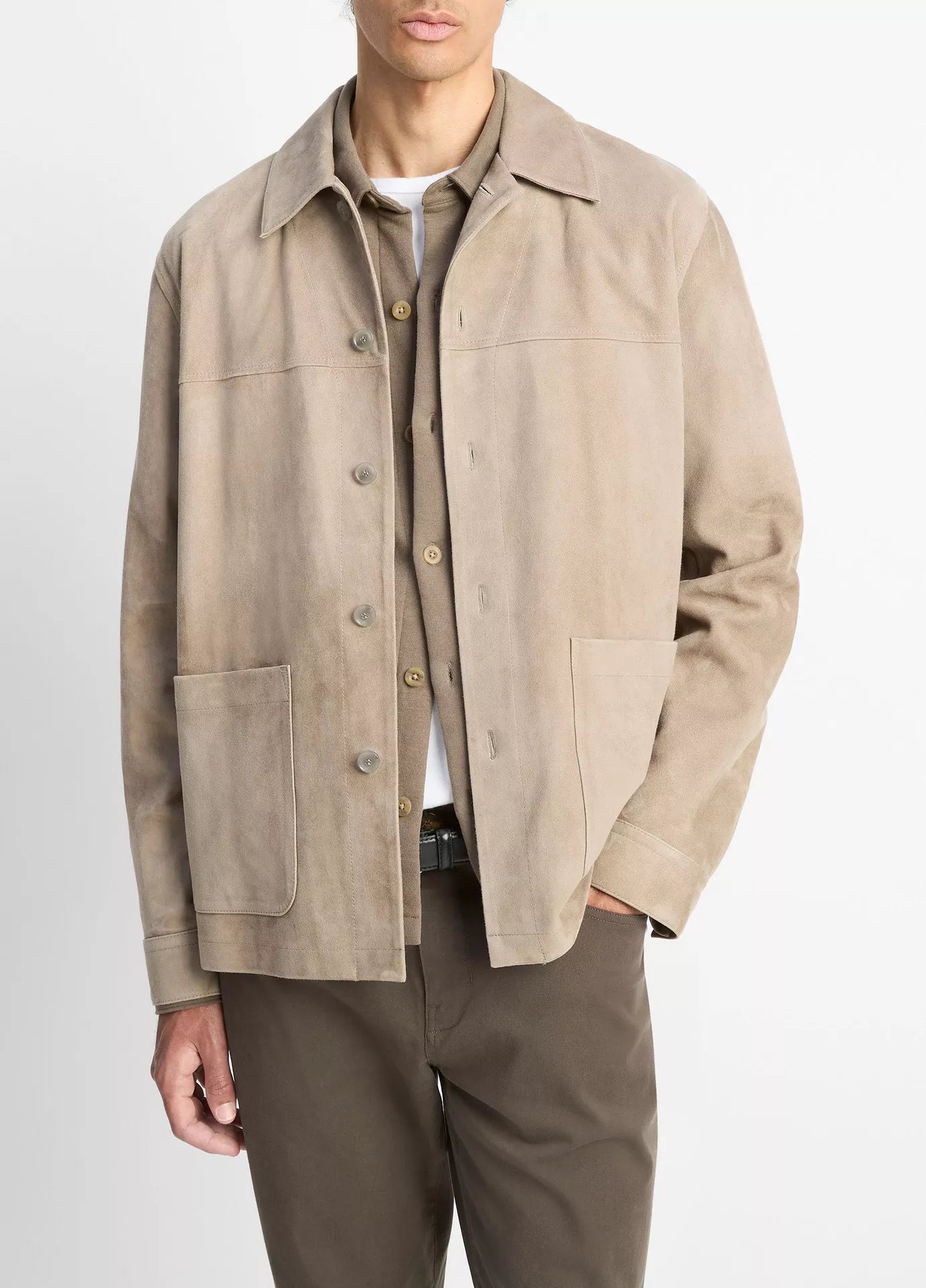 Vince Suede Shirt Jacket Putty