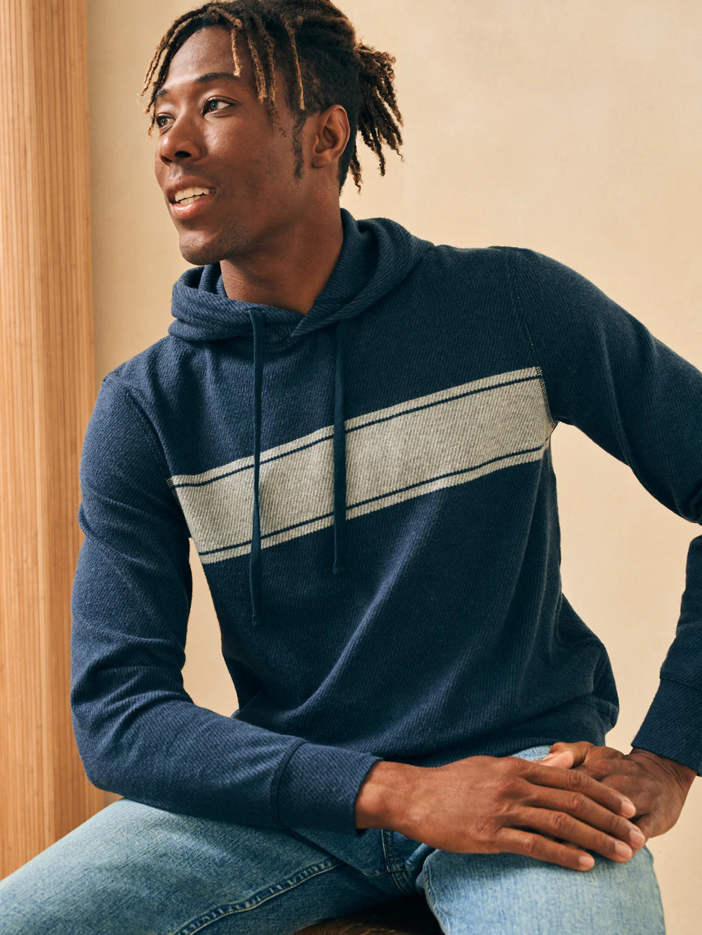 Faherty Legend Surf Stripe Sweater Hoodie Navy Surf Stripe