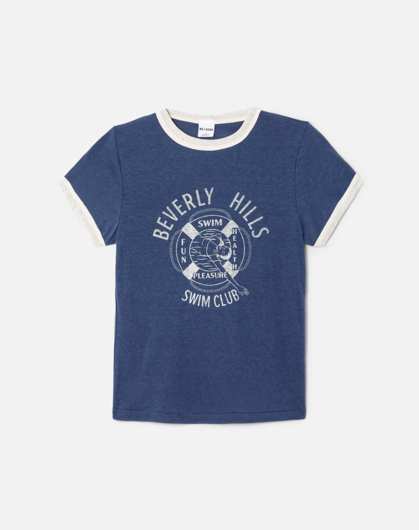 Re/Done 60s Slim Ringer Tee Swim Club Navy/White