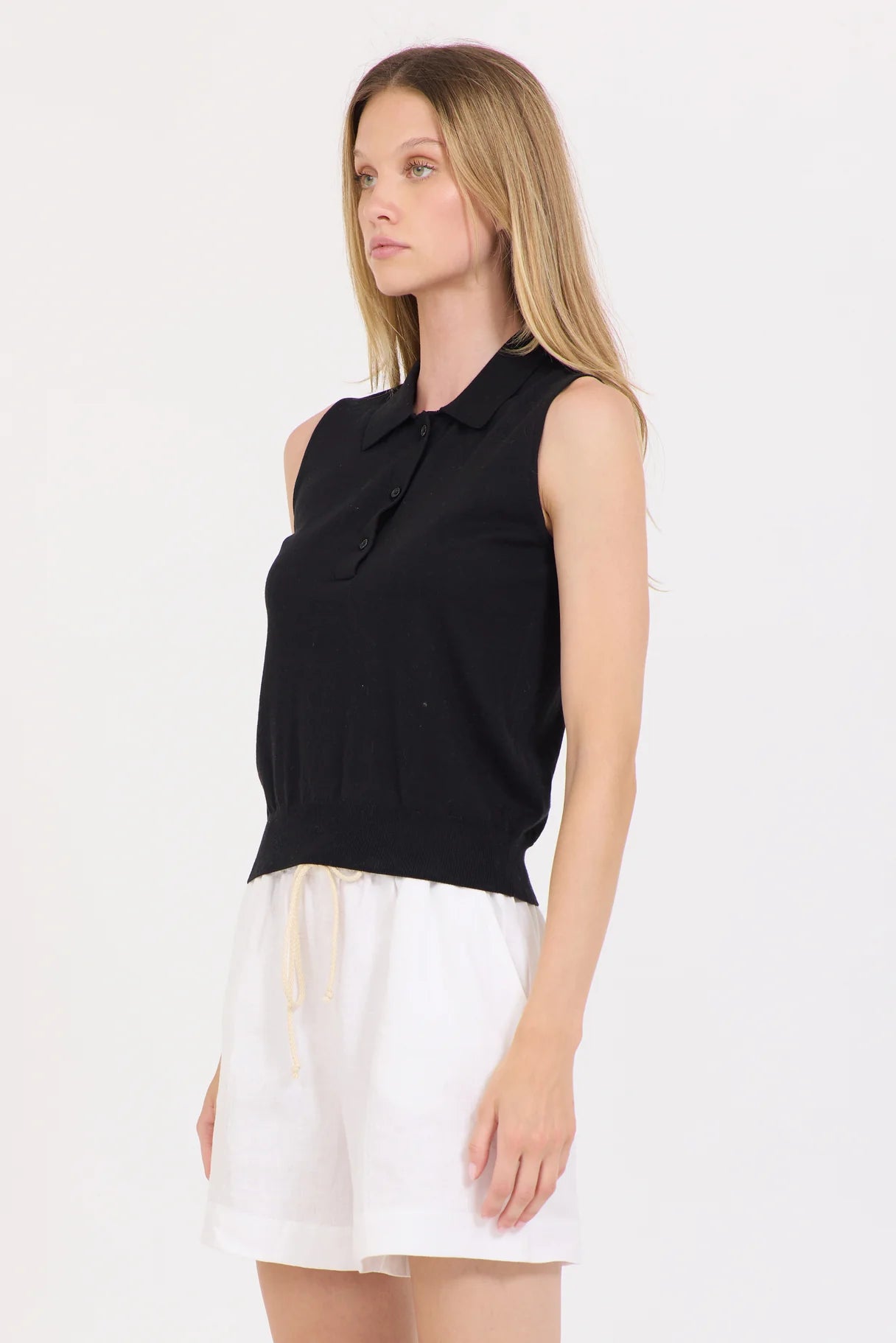 One Grey Day Terra Sleeveless Polo Black