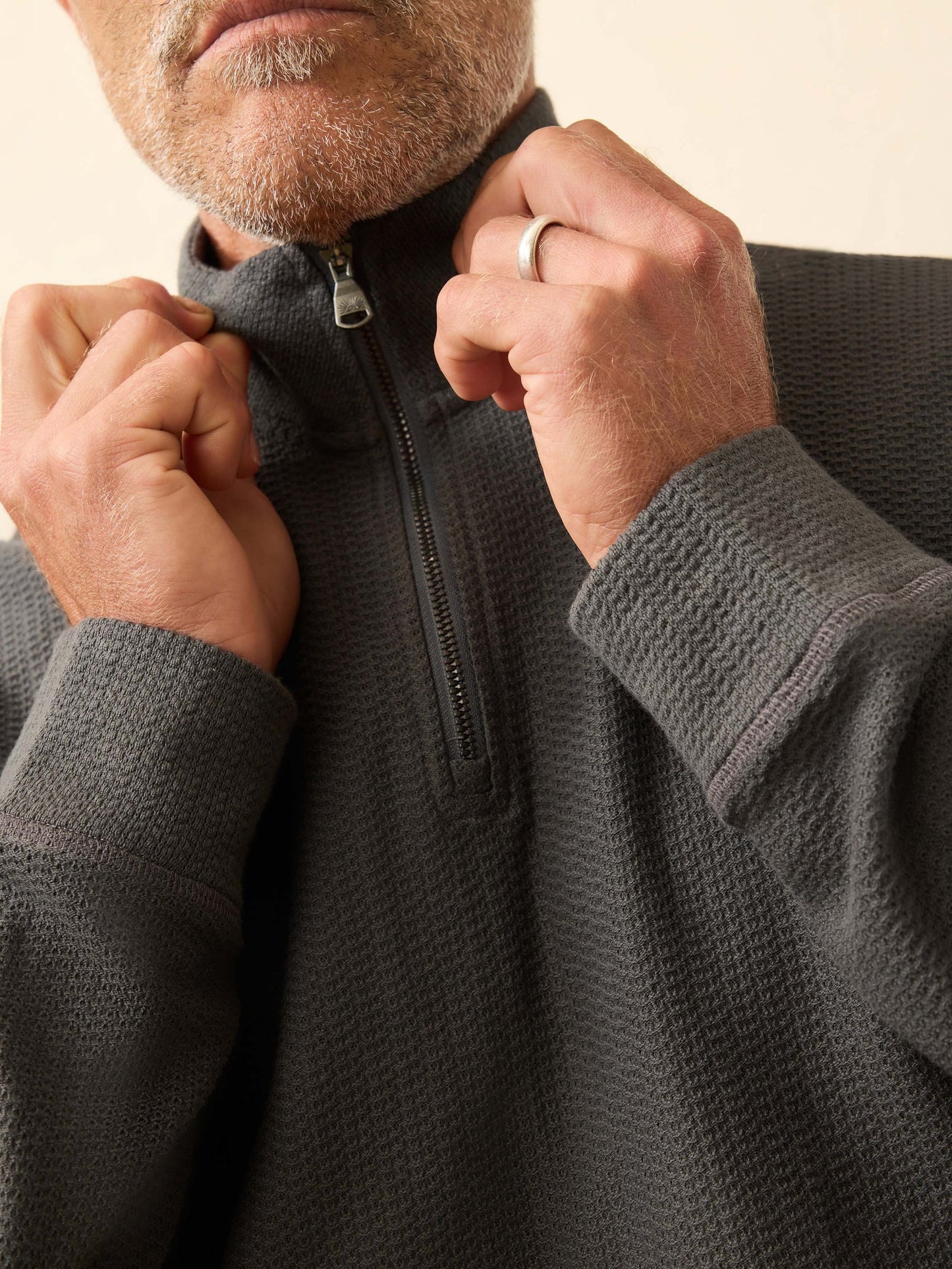 Faherty Textured Knit Quarter Zip Mountain Coal
