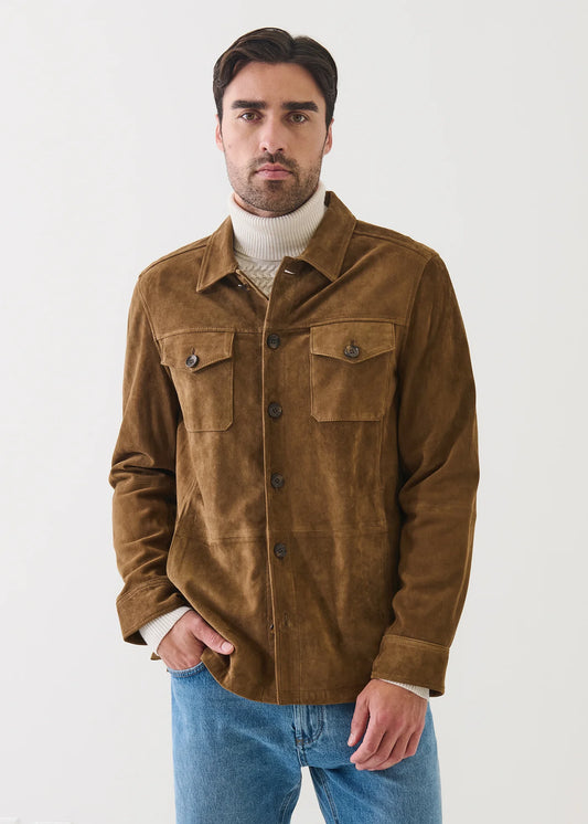 Patrick Assaraf Suede Utility Shirt Jacket Tobacco