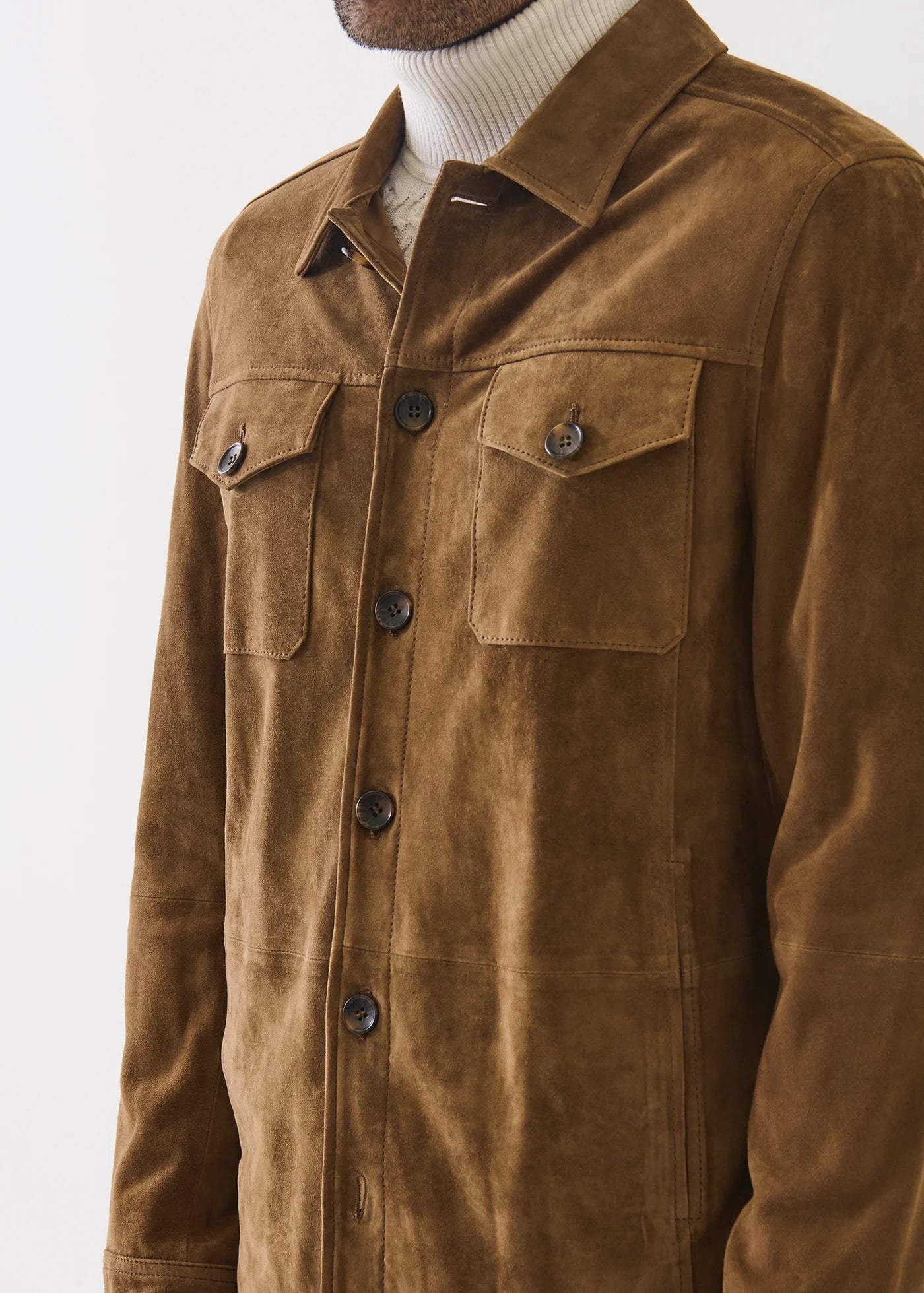 Patrick Assaraf Suede Utility Shirt Jacket Tobacco