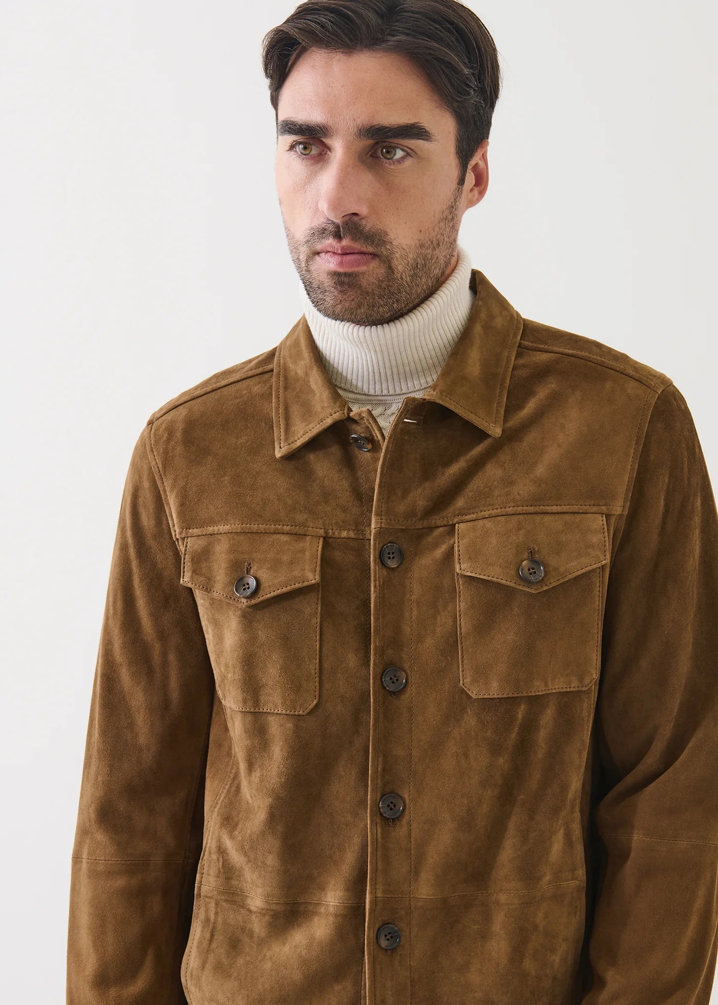 Patrick Assaraf Suede Utility Shirt Jacket Tobacco