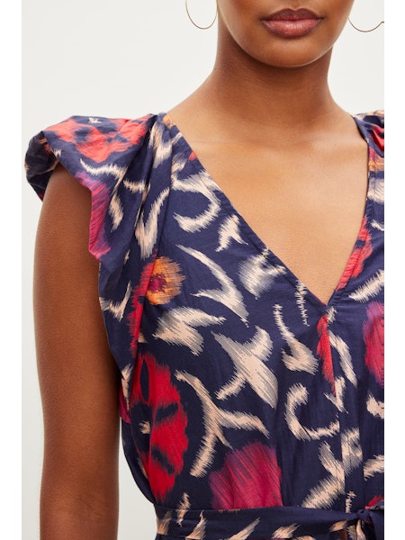 Velvet Jenna Printed Silk Cotton Voile Slvless Dress Twilight