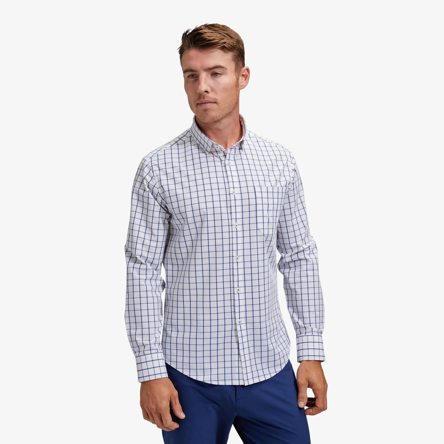 Mizzen + Main Leeward No Tuck LS White Navy Windowpane