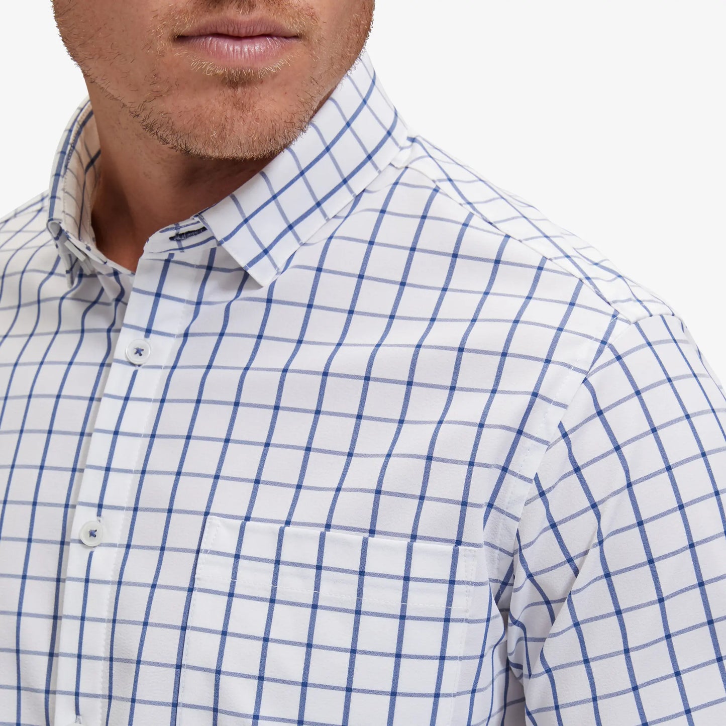 Mizzen + Main Leeward No Tuck LS White Navy Windowpane