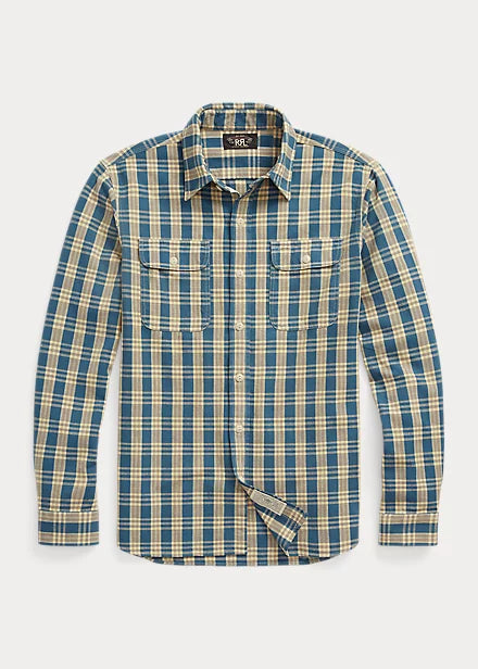 RRL LS Canvas Plaid Matlock Workshirt Blue/Yellow